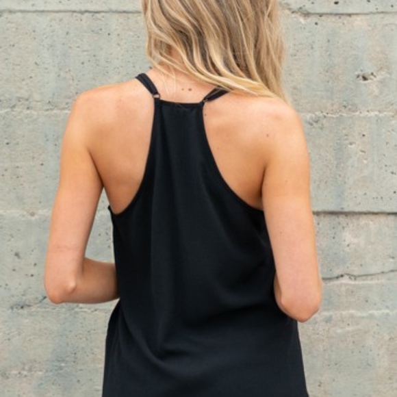 Boho Black Vneck Flowy Cute Sleeveless Tank Top - Picture 4 of 4